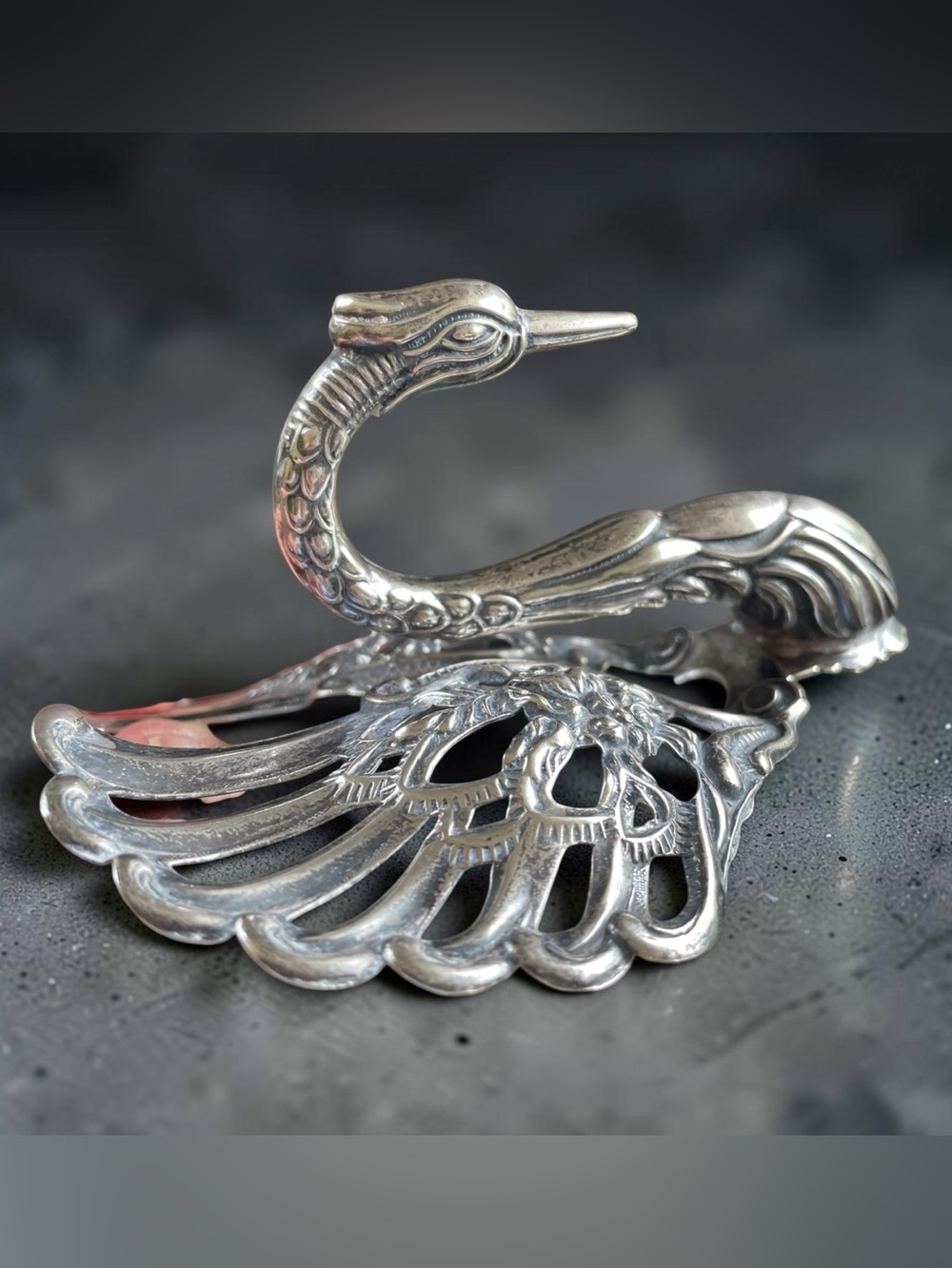 Silver plated swan, was once attached to a dish, can be repurposed